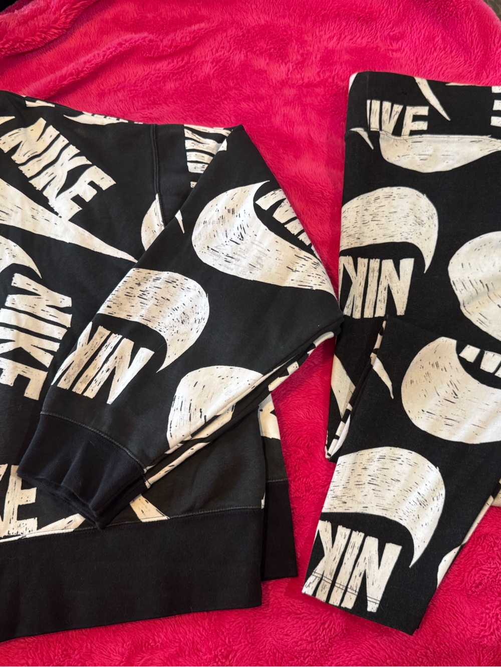 Nike Black Sweatshirt & Hoodie with White Swoosh Graphic & Matching Leggings